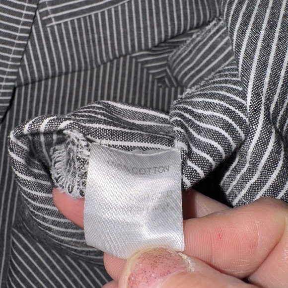 Mod Ref 100% cotton Linen look grayish black & white striped dress Sz small - Picture 8 of 11